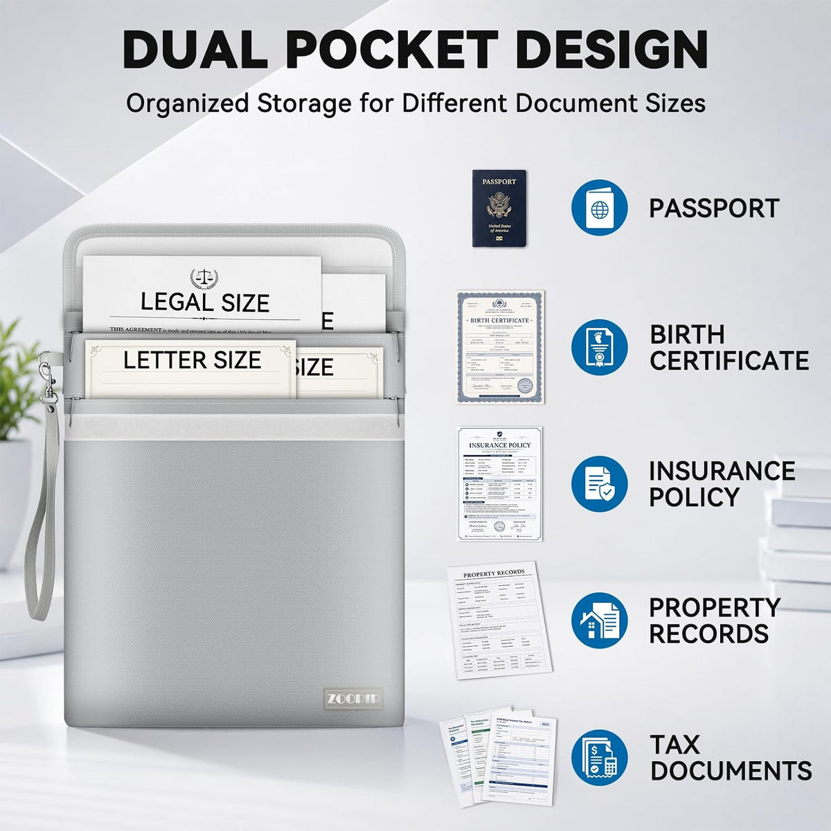Fireproof Document Bag with Lock (15"x12"), for Legal Letter Files