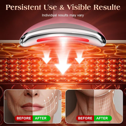 Face and Neck Massager, Facial Sculpting Tool with Smart Vibration, Red-Light and EMS Modes, Heat Gua Sha Facial Tools for Women Daily Home Use (Pink)