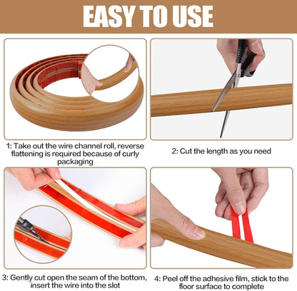 Floor Cord Cover Self Adhesive Cord Hider,10FT Cable Management, Extension Strip Protector for Wires, Prevent Cable Trips for Offices, Gyms, Exhibitions Cavity 0.39"(W) x 0.27"(H) BrownWood