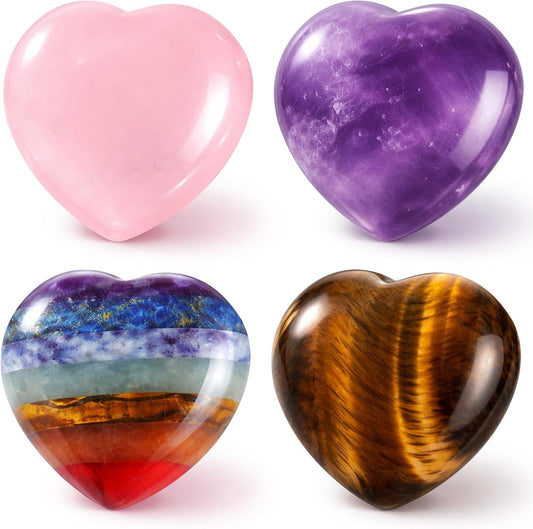 Roowest 4 Pcs Thumb Worry Stone for Anxiety Natural Crystal Healing Stone Chakras Amethyst Tiger Eye Quartz Pocket Hug Gift for Office Stress Meditation(Chromashift,Oval)