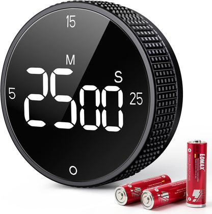 Digital Magnetic Kitchen Timer for Cooking, Large LED Countdown Timer, Rotating Pomodoro Timer, Volume Adjustable, 5/15/25 Min Presets for Kitchen, Baking Grilling Studying