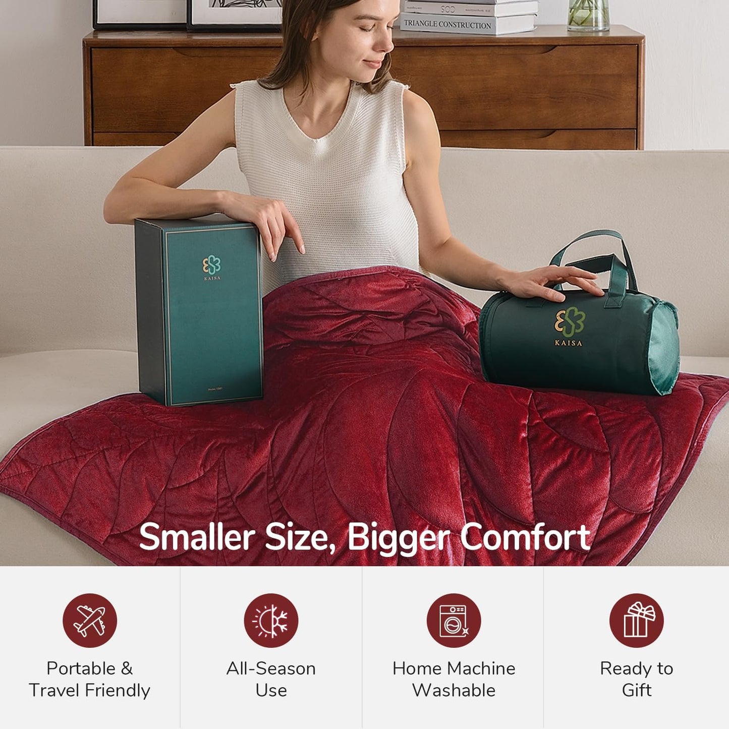Kaisa Weighted Lap Blanket 7 lbs 41" x 53", Cozy Luxury Crystal Velvet Small Weighted Blanket for Adults, Portable Travel Weighted Blanket for Relaxation, All-Season Blanket, Machine Washable, Green