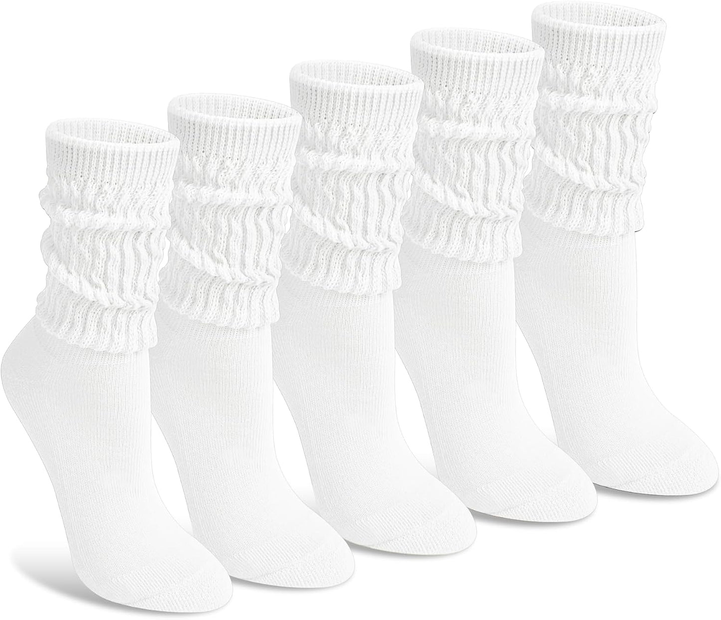 Justay 5 Pairs Slouchy Socks for Women - Slouch Long Crew Knit Boot Athletic Calf Tube Scrunch Socks