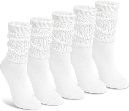 Justay 5 Pairs Slouchy Socks for Women - Slouch Long Crew Knit Boot Athletic Calf Tube Scrunch Socks