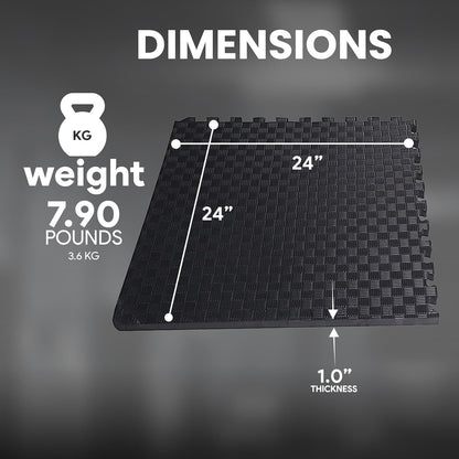 BalanceFrom Puzzle Exercise Mat 1/2" Thick, EVA Interlocking Foam Floor | Tiles for Home Gym, Mat for Home Workout Equipment, Floor Padding for Kids, Black, 24 in x 24 in x 1/2 in, 144 Sq Ft-36 Tiles