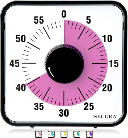 Secura 7.5 Inch Visual Timer, 60 Minute Visual Oversize Countdown Timer for Kids and Adults, Durable Mechanical Time Management Tool (Dark Green)
