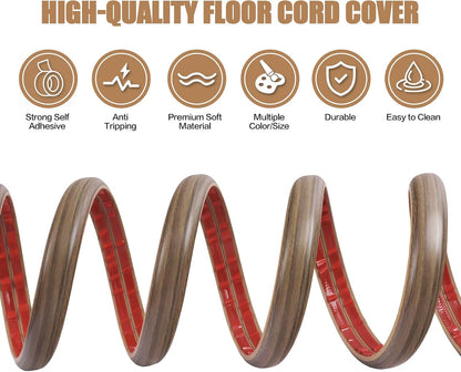 Floor Cord Cover Self Adhesive Cord Hider,10FT Cable Management, Extension Strip Protector for Wires, Prevent Cable Trips for Offices, Gyms, Exhibitions Cavity 0.39"(W) x 0.27"(H) BrownWood