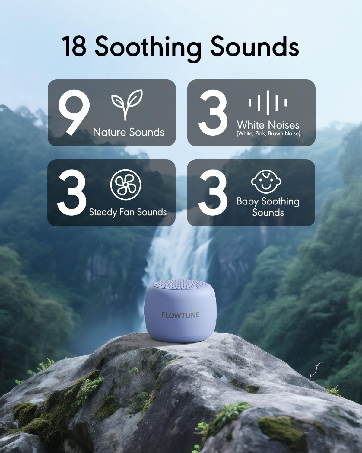 FLOWTUNE Sound Machine White Noise Machine for Baby Adults, 18 Non-looping Sounds, Timer, Memory Function, Portable Sleep Sound Therapy Gift (Mint Green)