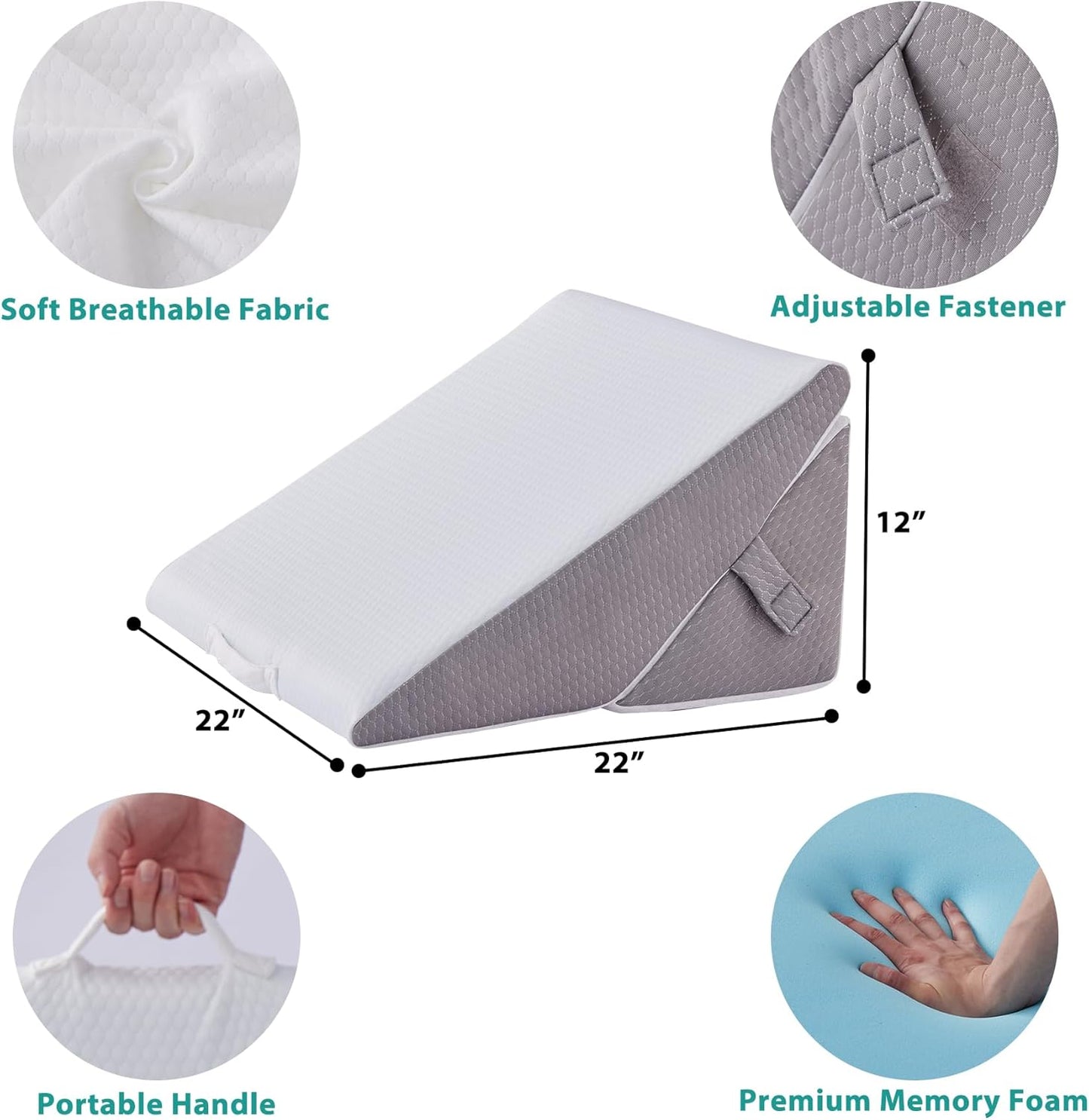 Bedluxe Wedge Pillow Headboard, 3PCS Orthopedic Bed Wedge Pillows Set for After Surgery, Adjustable Pillow Wedge for Acid Reflux&Back Pain Relief, Sleeping, Back Pillow for Bed Sitting Up, White/Grey