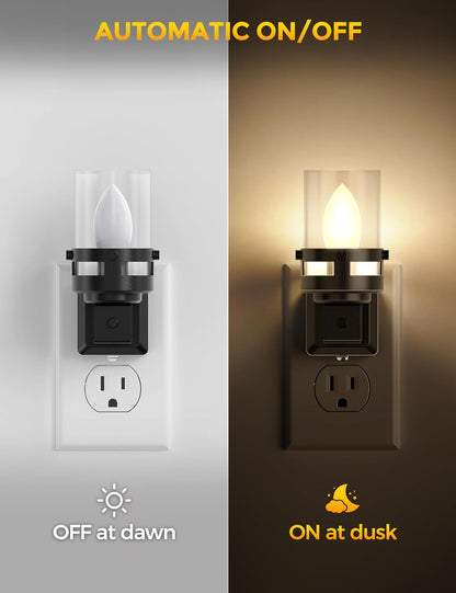 Briignite Flameless Candle Night Light, 2 Pack, Night Lights Plug into Wall, Candle Nightlight with Light Sensor, 0-100LM Dimmable LED Night Light Plug in, 1800K Amber Nightlight for Hallway Bathroom