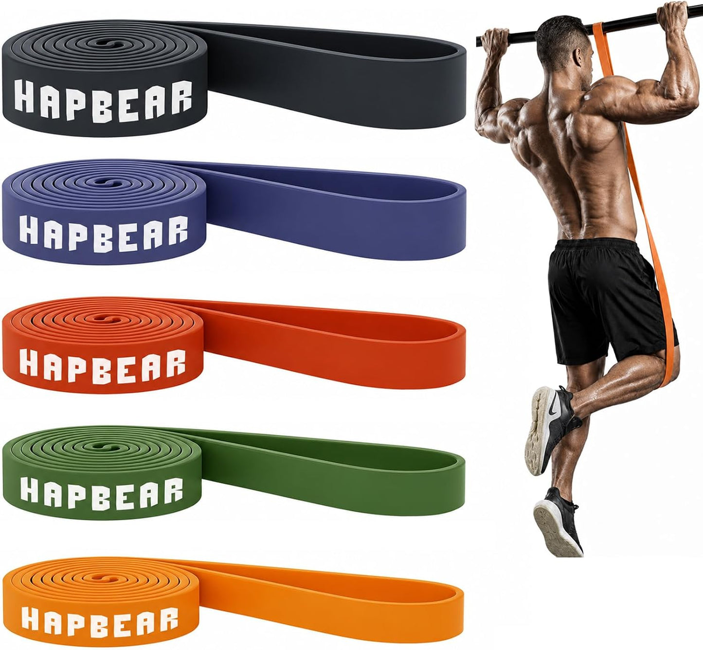 HAPBEAR Pull Up Assistance Bands - Pull Up Bands - Resistance Bands - Exercise Bands Resistance Bands Set of 5 - Workout Bands for Working Out, Stretching, Muscle Training