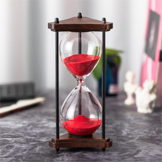 Hourglass Timer 60 Minute, Triangle Wooden Sand Timer, Red