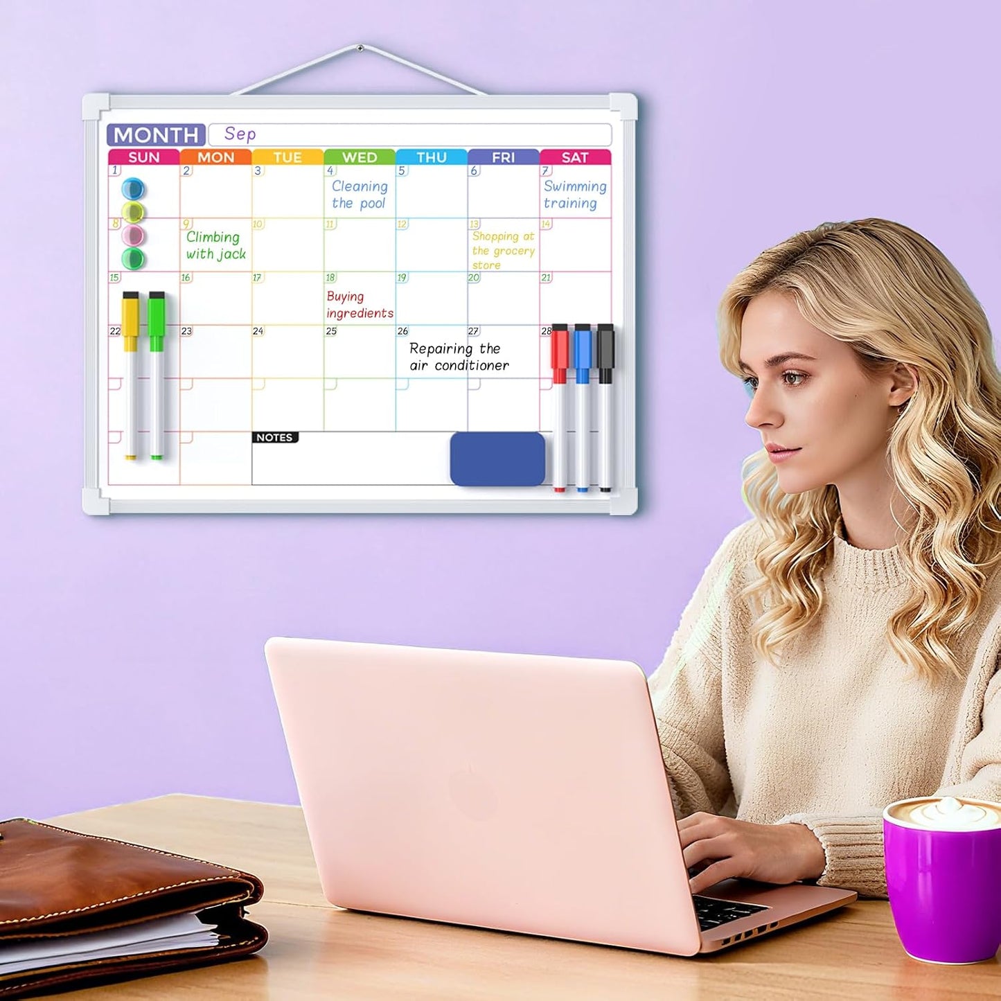 MaxGear Weekly Calendar Dry Erase Board, 16" x 12" Double-Sided Whiteboard | Double-Sided Design, Portable Weekly Planner, Magnetic Surface, 5 Markers & 4 Magnets, Hanging for Drawing, Memo, to Do List