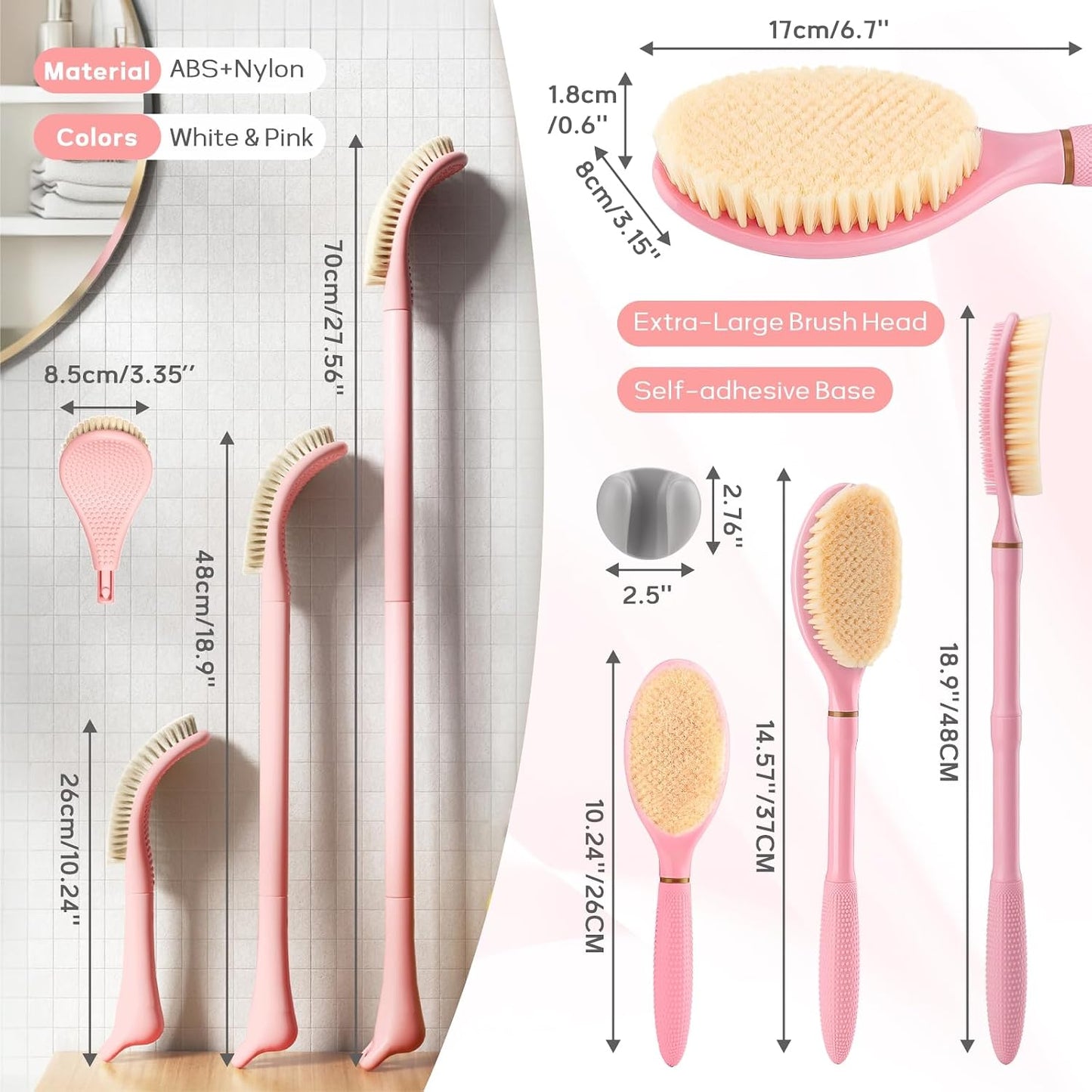 New Foot Brush with Adjustable Long Handle, 3-in-1 Foot Scrubber for Wet or Dry Brushing, 10.2’’- 27.5’’ Foot Scrub Brush for Senior, Pregnant, Disabled, or Injured, Gift-Box Packed(White)