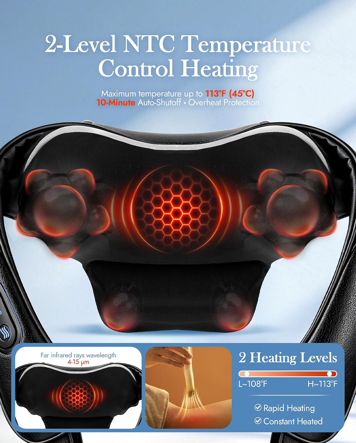 Neck Massager with Heat Cordless: Shiatsu Back Shoulder Massage Tools for Pain Relief Deep Tissue Electric 4D Kneading for Muscle Remedy Lymphatic Drainage Gifts for Men Women Mom Dad (Black)