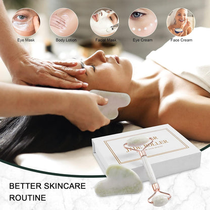 Jade Roller for Face, Facial Roller Massager Skin Care Tool, Gua Sha Facial Tools for Face, Neck, Eyes, Reduce Puffiness of The Skin - White