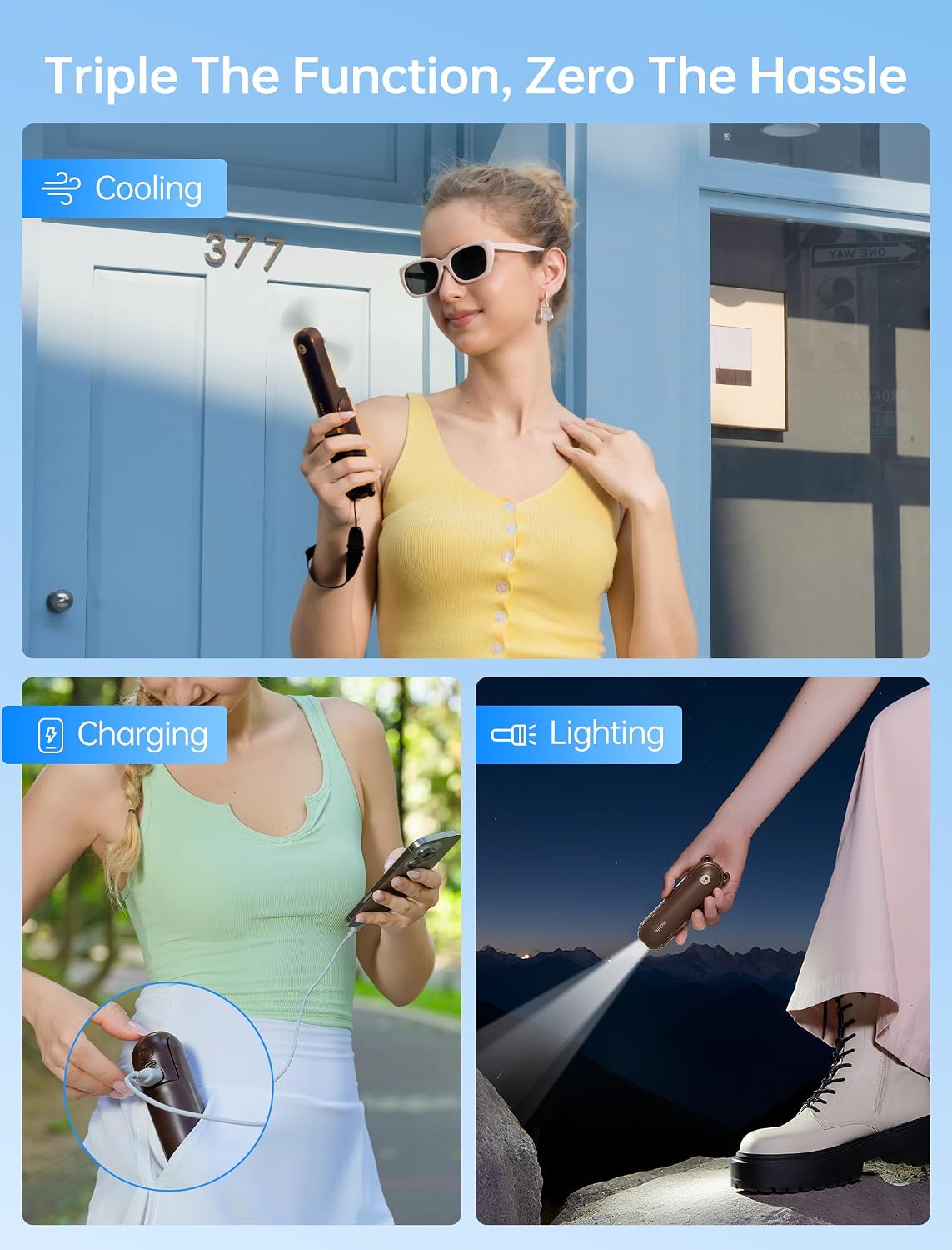 JISULIFE 3 IN 1 Portable Fan with Power Bank & Flashlight Featured