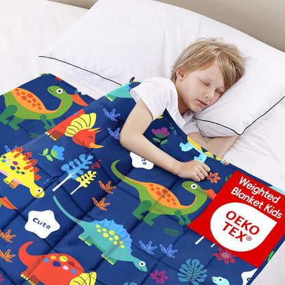 ROKDUK Weighted Lap Blanket for Adults Kids, Weighted Lap Pad for Dog Pet 17"x22" 2lbs Small Weighted Blanket for Sleeping Shoulder Back Relaxation Travel Office Blue Dinosaur