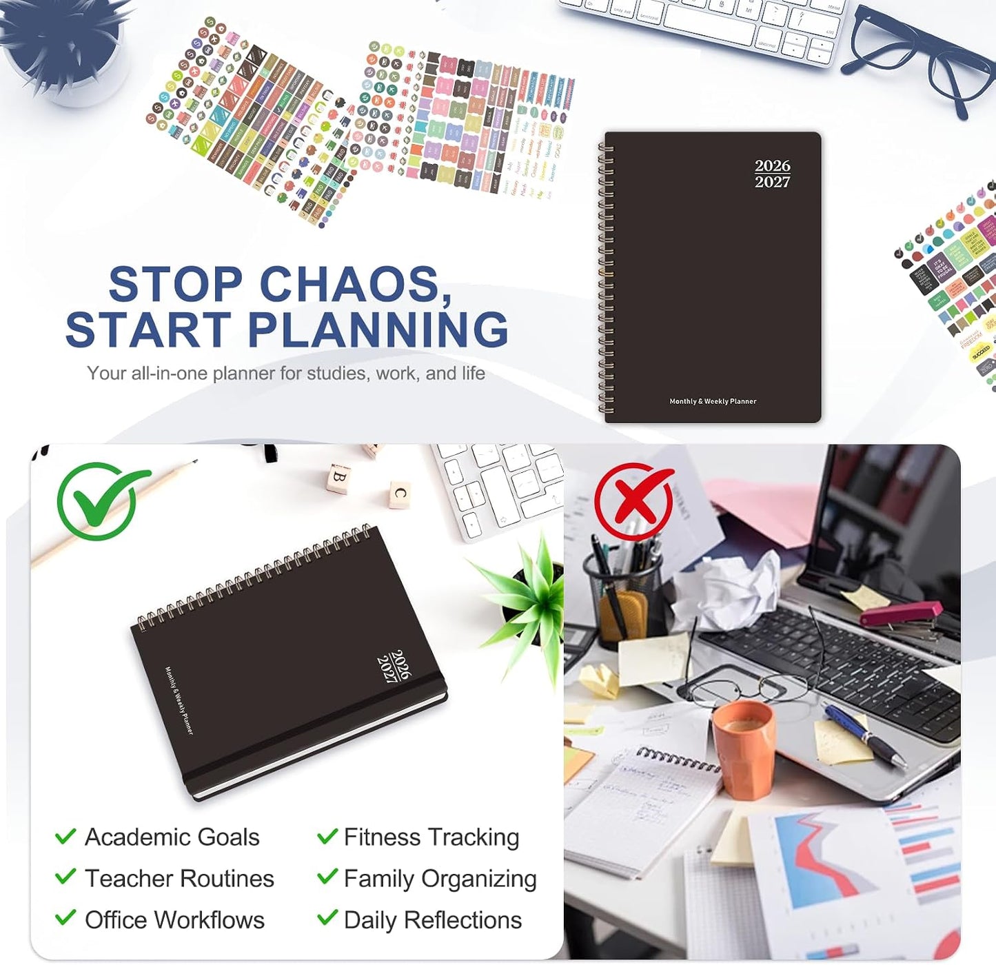 Planner 2026-2027, Weekly and Monthly Calendar Planner, JUL 2026 - JUN 2027 | A5(6.3'' x 8.5''), Hardcover, Agenda Book, Sprial Bound, Inner Pocket, Office and School Use