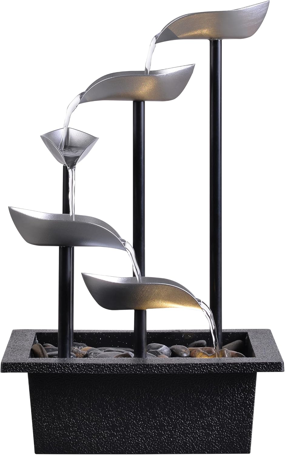 Tabletop Water Fountain, Modern Indoor Waterfall Feature with LED Light, Soothing Zen Desktop Fountain for Home Office Bedroom Relaxation Decor 13.7 Inch