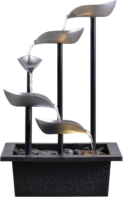 Tabletop Water Fountain, Modern Indoor Waterfall Feature with LED Light, Soothing Zen Desktop Fountain for Home Office Bedroom Relaxation Decor 13.7 Inch
