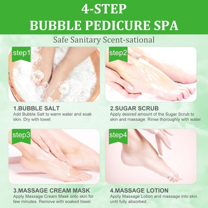 Pedicure Kit Foot Soak Set: Bubble Salt, Sugar Scrub, Massage Mask, Massage Lotion in a Box, 4 Step Foot Spa Kit for Dry Feet, Softens Calluses, Tired Feet（3 Set Lavender) - Colors B