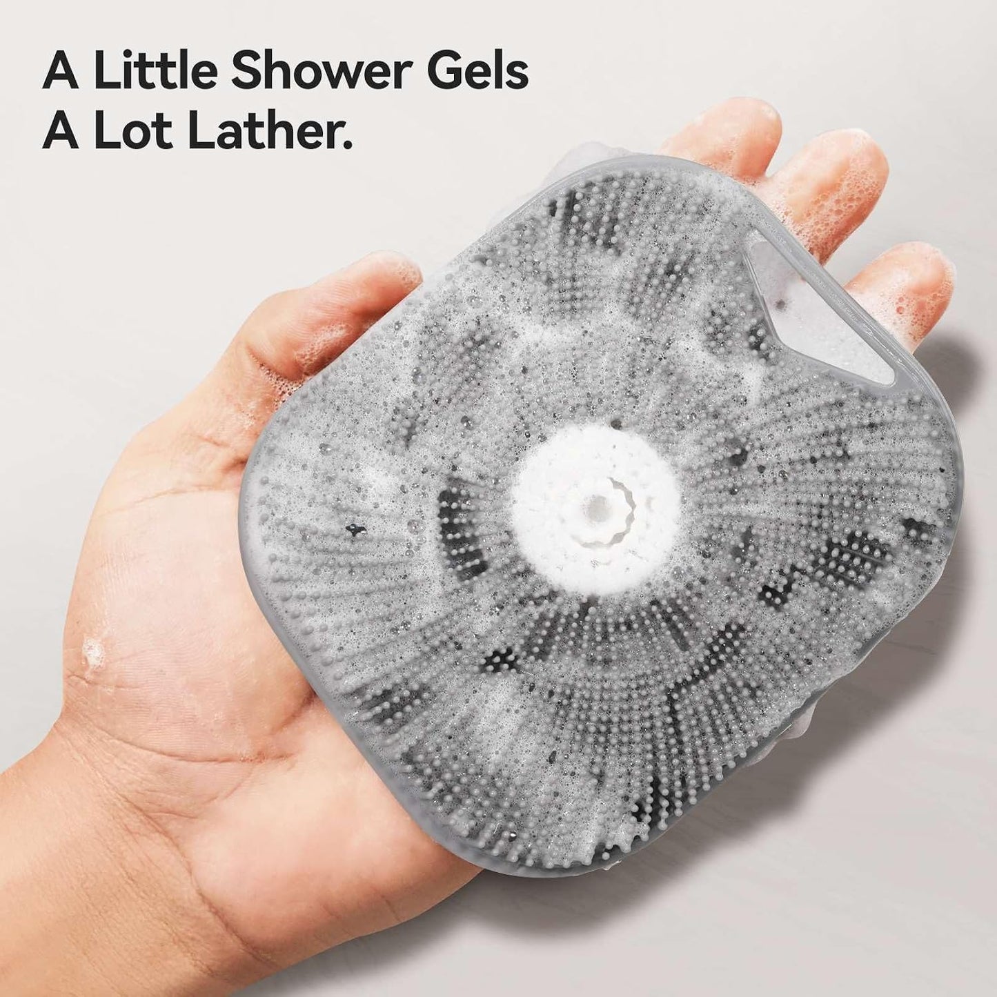 Silicone Body Scrubber for Men Women, Friendly Shower Body Scrubber for Sensitive Skin, Silicone Loofahfor Showering with Richer Foam Bristles and Anti-Slippery Handle, Gray