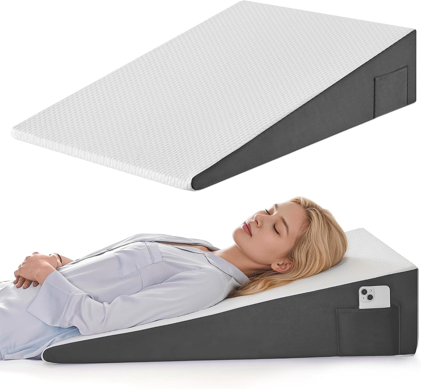 Yojoker Extra-Long Wedge Pillow, 34" Bed Incline Cushion for Sleeping, Back & Arm Support, After Surgery, Acid Reflux, Snoring Relief, Foam Triangle Pillow