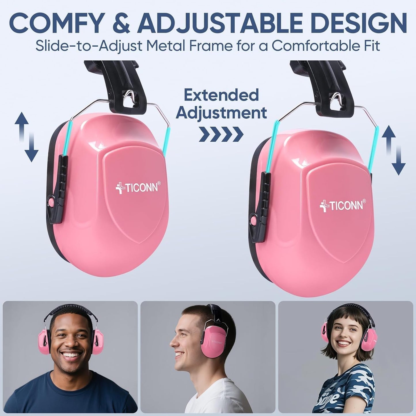 TICONN Noise Cancelling Ear Muffs for Adults, SNR 33dB Hearing Protection, Adjustable Safety Earmuffs for Construction