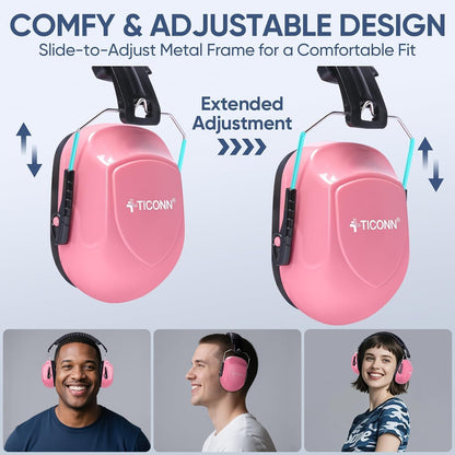 TICONN Noise Cancelling Ear Muffs for Adults, SNR 33dB Hearing Protection, Adjustable Safety Earmuffs for Construction
