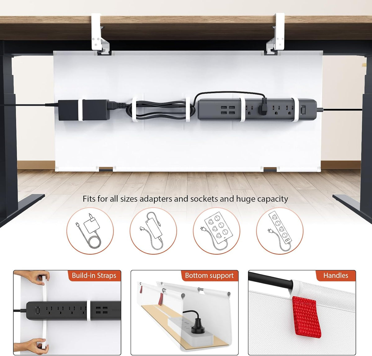 Univivi No Drill Under Desk Cable Management Tray, 36 inch Cable Management