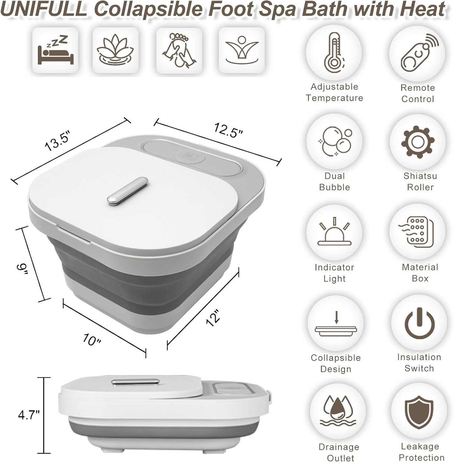 UNIFULL Collapsible Foot Spa Bath with Heat and Remote Control