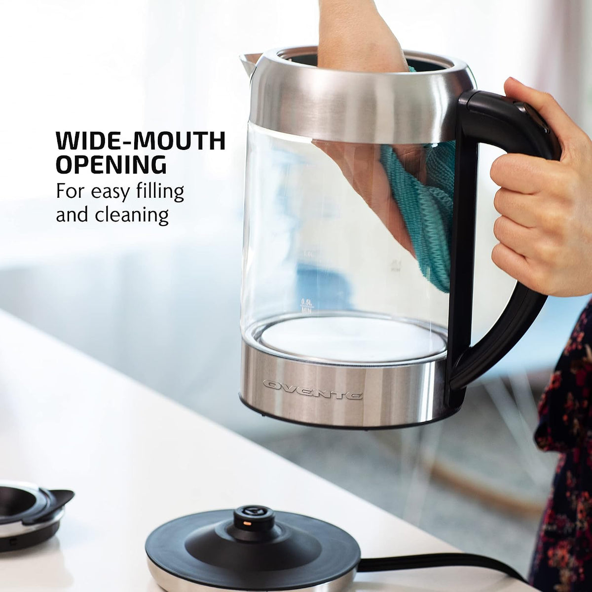 OVENTE 1.8L Glass Electric Kettle Water Boiler, Silver KG751S