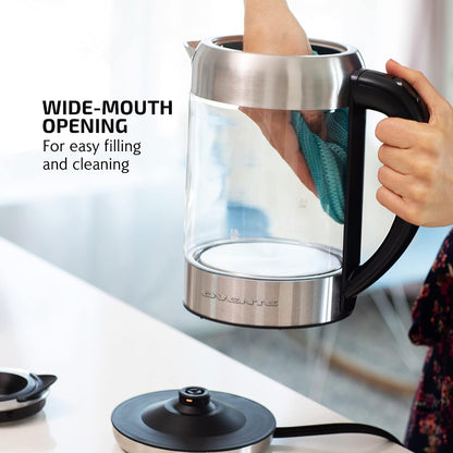 OVENTE 1.8L Glass Electric Kettle Water Boiler, Silver KG751S
