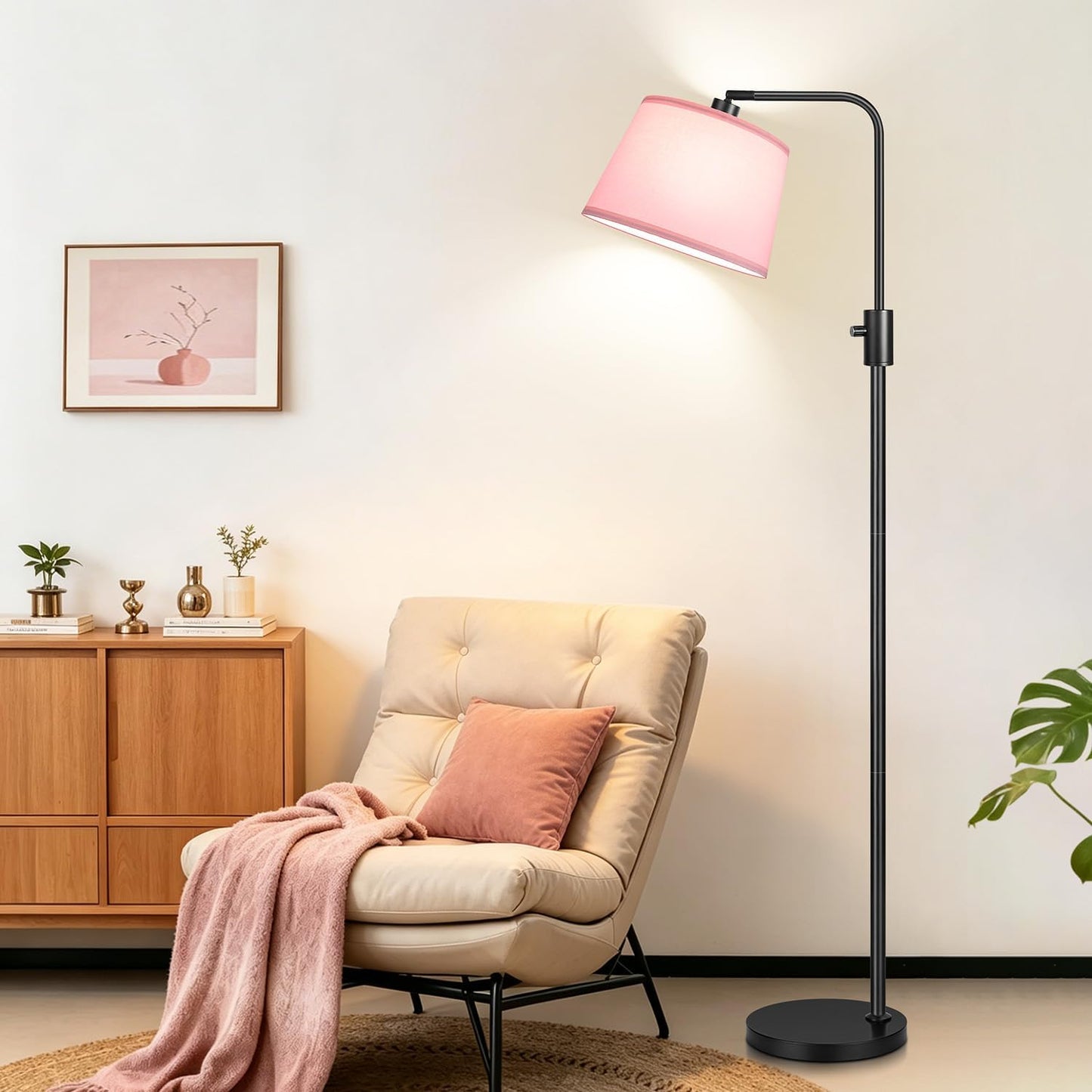【Upgraded】 Dimmable Floor Lamp, 1000 Lumens LED Edison Bulb Included, Arc Floor Lamps for Living Room Modern Standing Lamp with Linen Shade, Tall Lamp for Bedroom Office Dining Room- Black