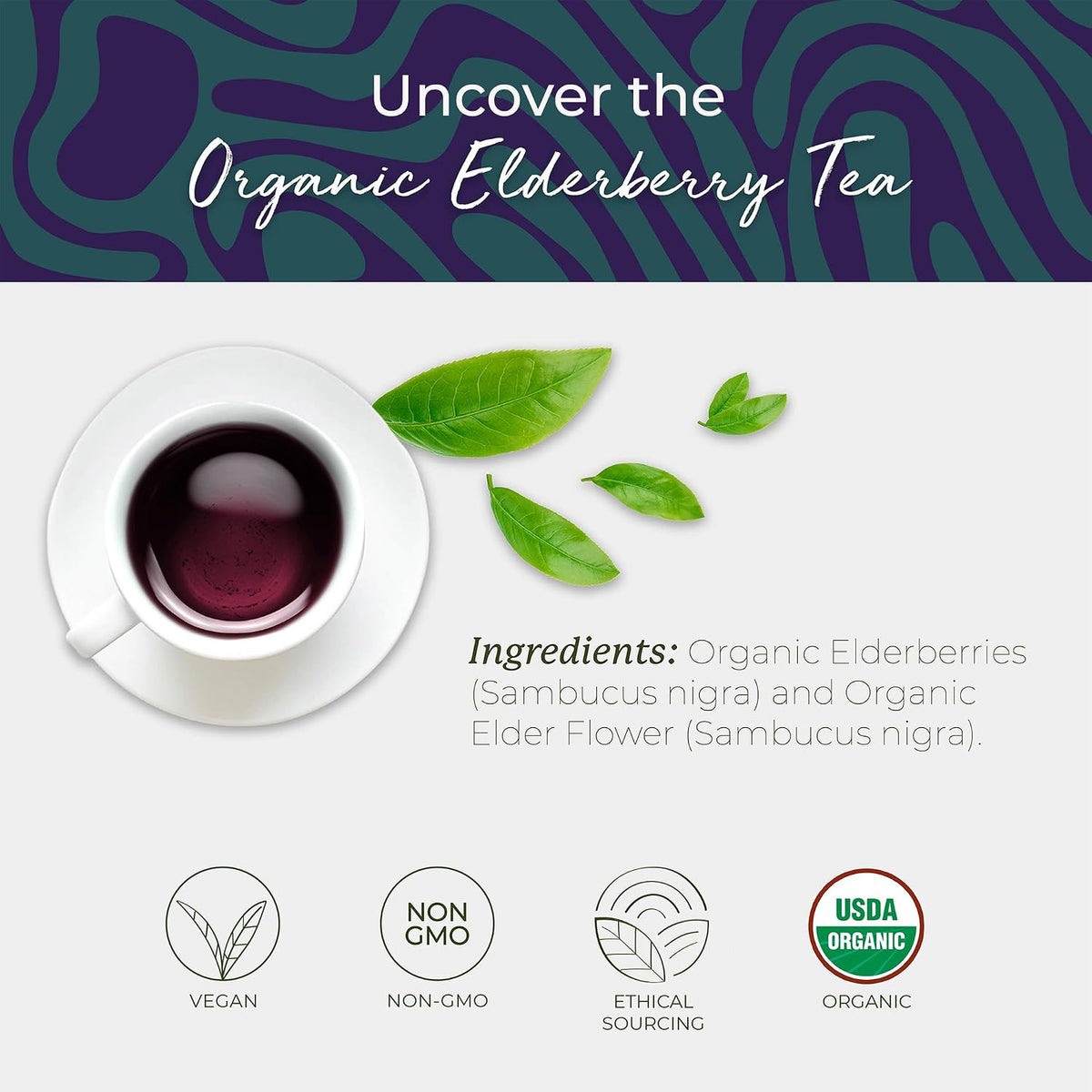 Starwest Botanicals Organic Elderberry Tea, Non GMO - Bulk Pack, 100 Bags
