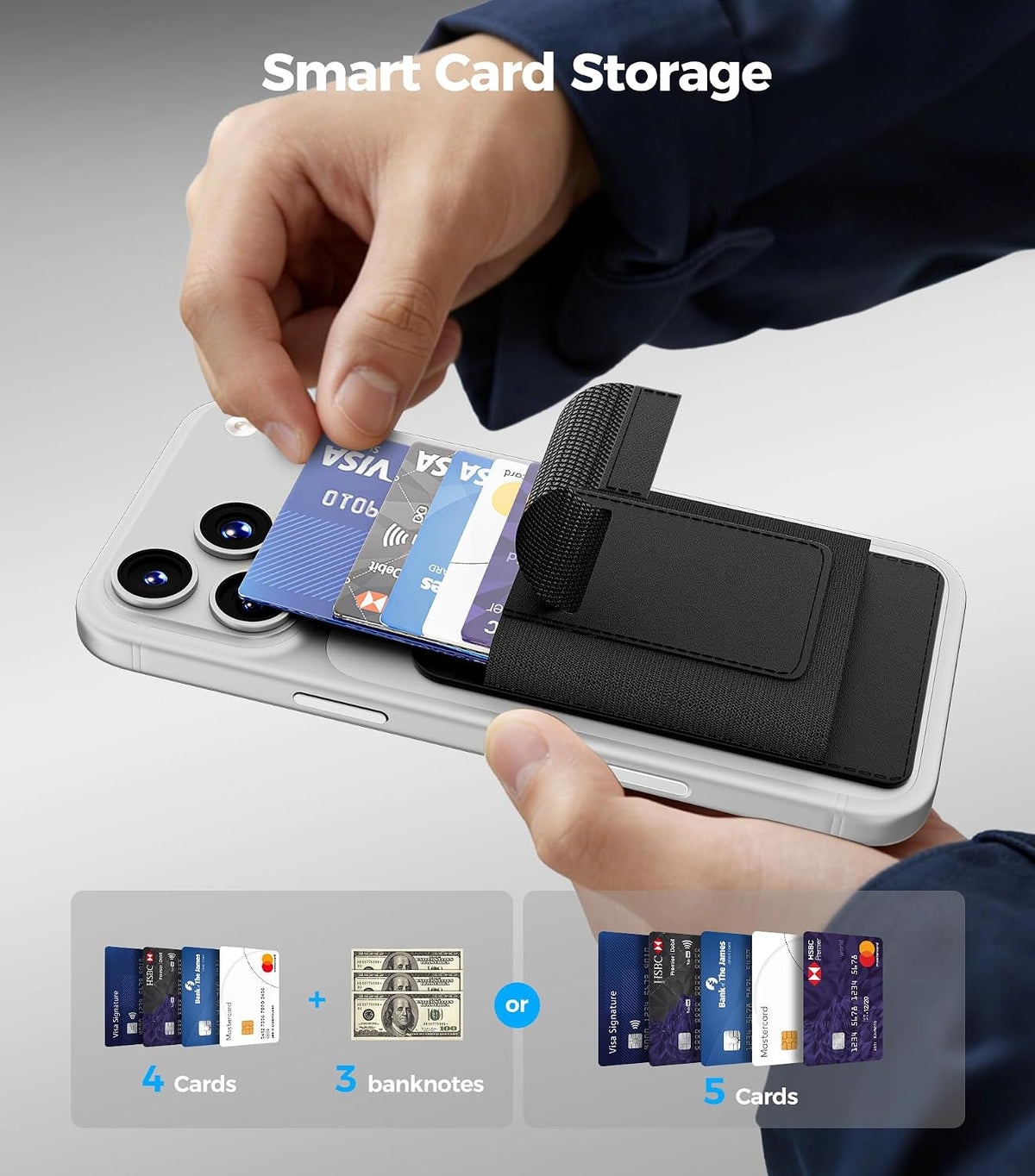 for MagSafe Wallet Works with Apple Find My, 5-Card RFID Holder with Pop-Up Strap, Strong Magnetic Wallet for iPhone 17/16/15/14/13/12 Pro Max Air Plus, Wireless Charging, Black