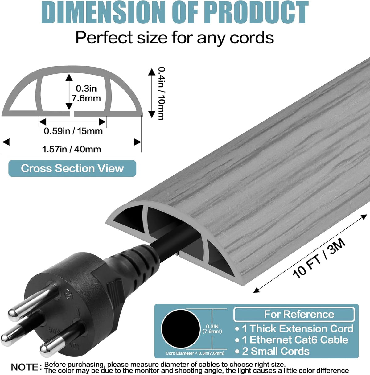 Floor Cord Cover Self Adhesive Cord Hider,10FT Cable Management, Extension Strip Protector for Wires, Prevent Cable Trips for Offices, Gyms, Exhibitions Cavity 0.39"(W) x 0.27"(H) BrownWood