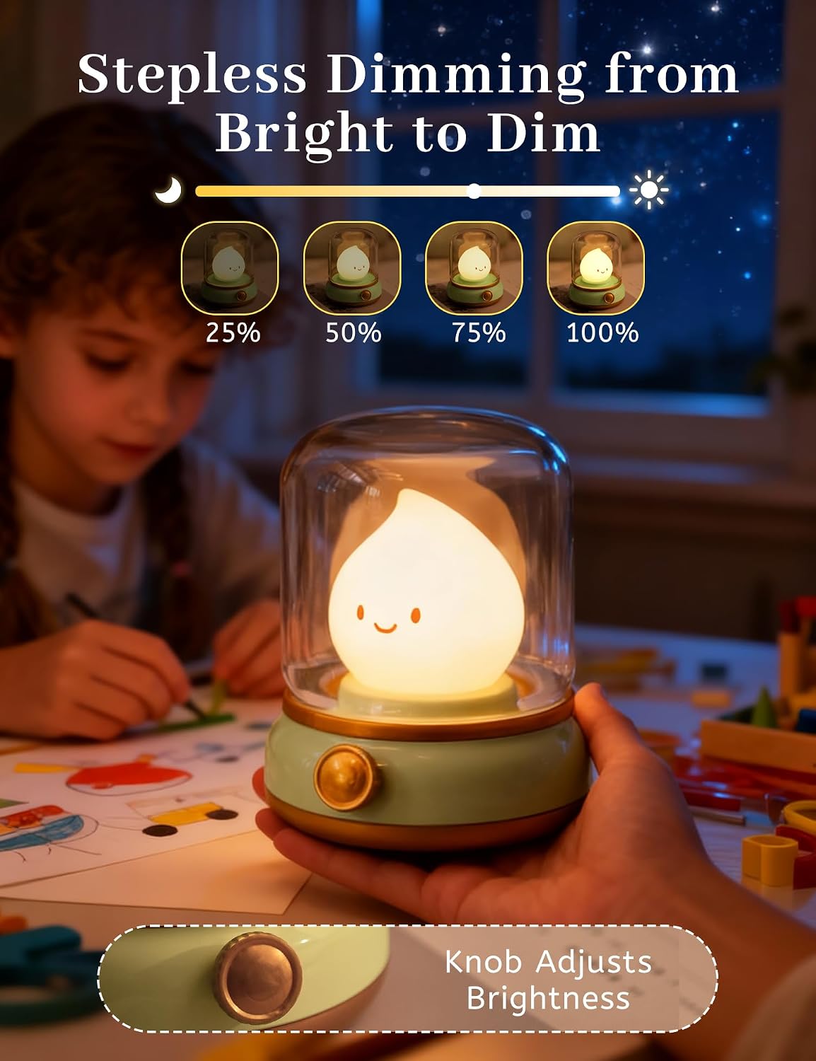 WANIDEA Flameless Candles Lamp, Led Candles,Cute Kerosene Lamp,Silicone Flame Amber Light,Adjustable Dimmable Rechargeable Night Light for Kids,Girls,Teenager Kids Bedroom Christmas