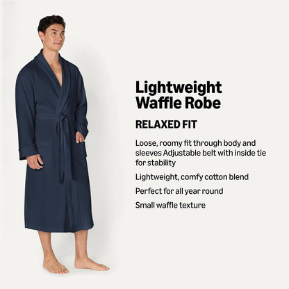 Amazon Essentials Men's Lightweight Cotton Waffle Bath Robe, Mid-Length Loungewear (Available in Big & Tall)