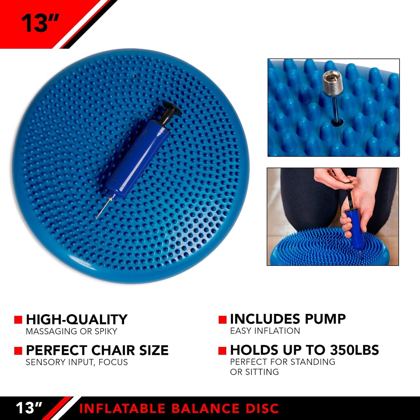 JFIT Inflatable Balance Disc - 13" or 26" Large Wobble Cushion Trainer - Durable Exercise Balance Pad for Coordination, Stability, and Core - Home, Gym, and Pet Training