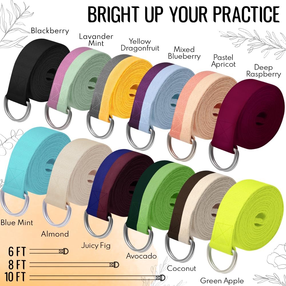 TECEUM 2 IN 1 Yoga & Mat Strap for Stretching – Cotton – 6/8/10 ft
