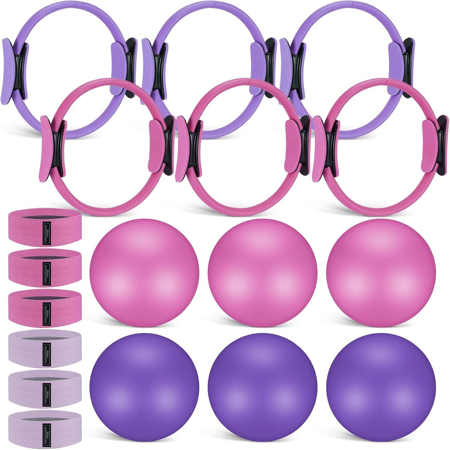 Seenelling 18 Pcs Pilates Ring and Ball Set with Resistance Bands Home Workout Pilates Equipment 11.8 Inch Magic Circle with Padded Handles, Mini Ball for Strength, Toning and Flexibility