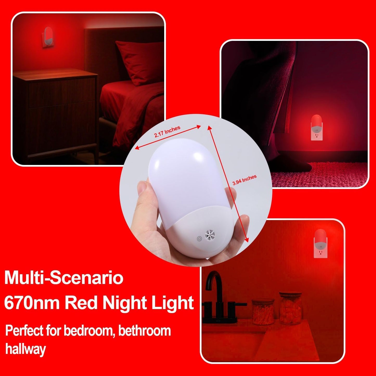 670nm Red & Amber Light Night Light for Sleep[2 Pack] - Zero Blue Light, with Dusk to Dawn Sensor Auto On/Off LED Red Night Light Plug into Wall for Nursery Bedroom Bathroom