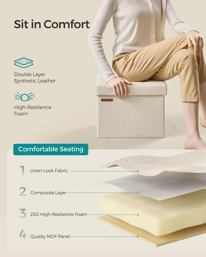 SONGMICS Mazie Collection - Small Folding Storage Ottoman, Foot Rest Stool, 12.2 x 16.1 x 12.2 Inches, 286 lb Load Capacity, for Living Room, Bedroom, Home Office, Dorm, Dark Gray ULSF102G01