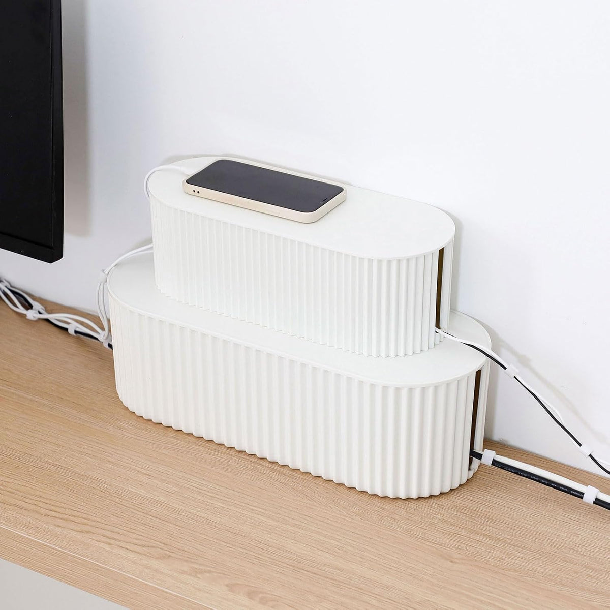 White Cable Box Organizer, Small, Plastic