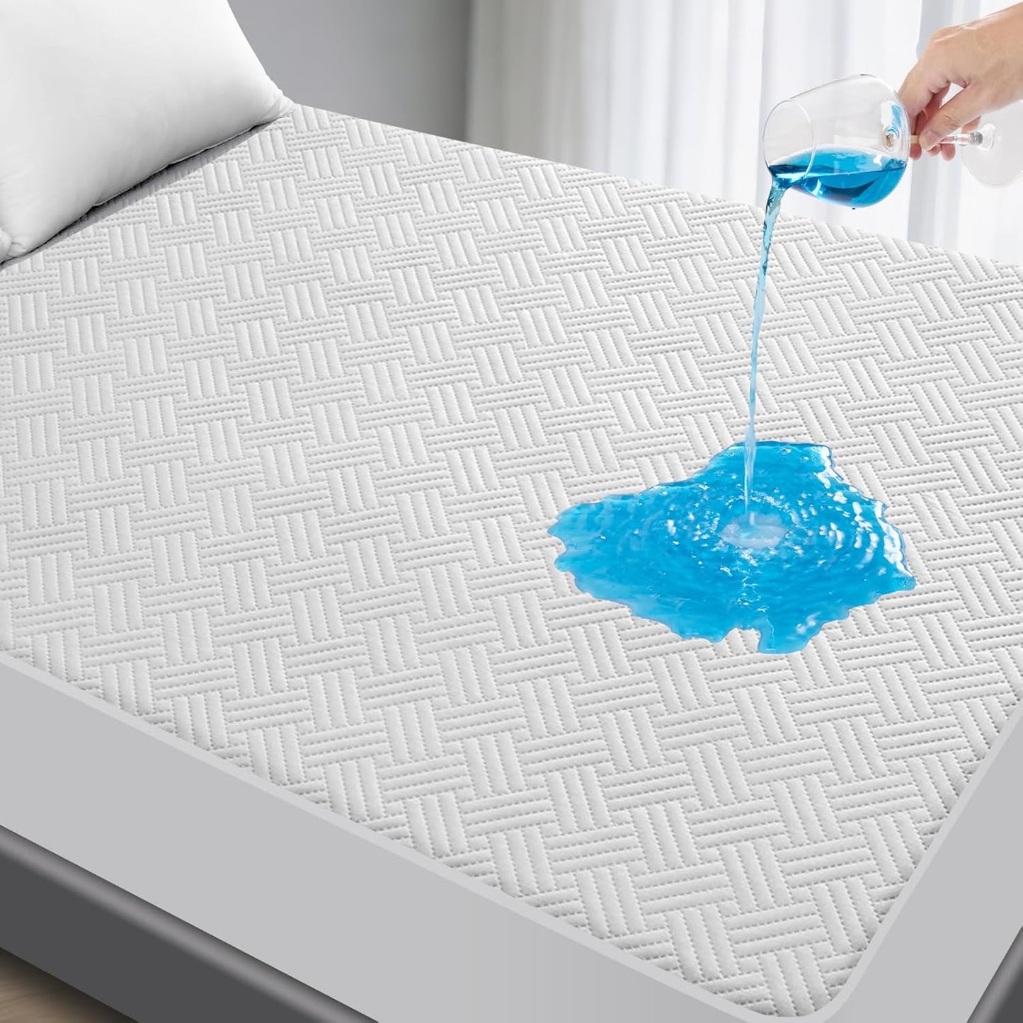 GOPOONY Waterproof Mattress Protector Queen Size - Breathable, Noiseless, Ultra-Soft Bed Cover, Mattress Pad Cover with Deep Stretchable Pockets 8"-21" (Gray)