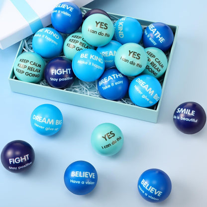 Liliful 100 Pcs Motivational Stress Balls Bulk Inspirational Squeeze Balls for Adults Anxiety Relief Fidget Toys Office Employee Gifts Classroom Rewards 2.2 Inch (Bright Colors)