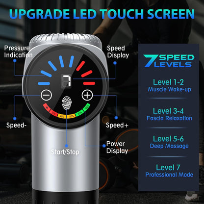 TOLOCO Massage Gun, Deep Tissue Back Massage for Athletes for Pain Relief, Percussion Massager with 10 Massages Heads & Silent Brushless Motor, Fathers Day Dad Gifts, Grey