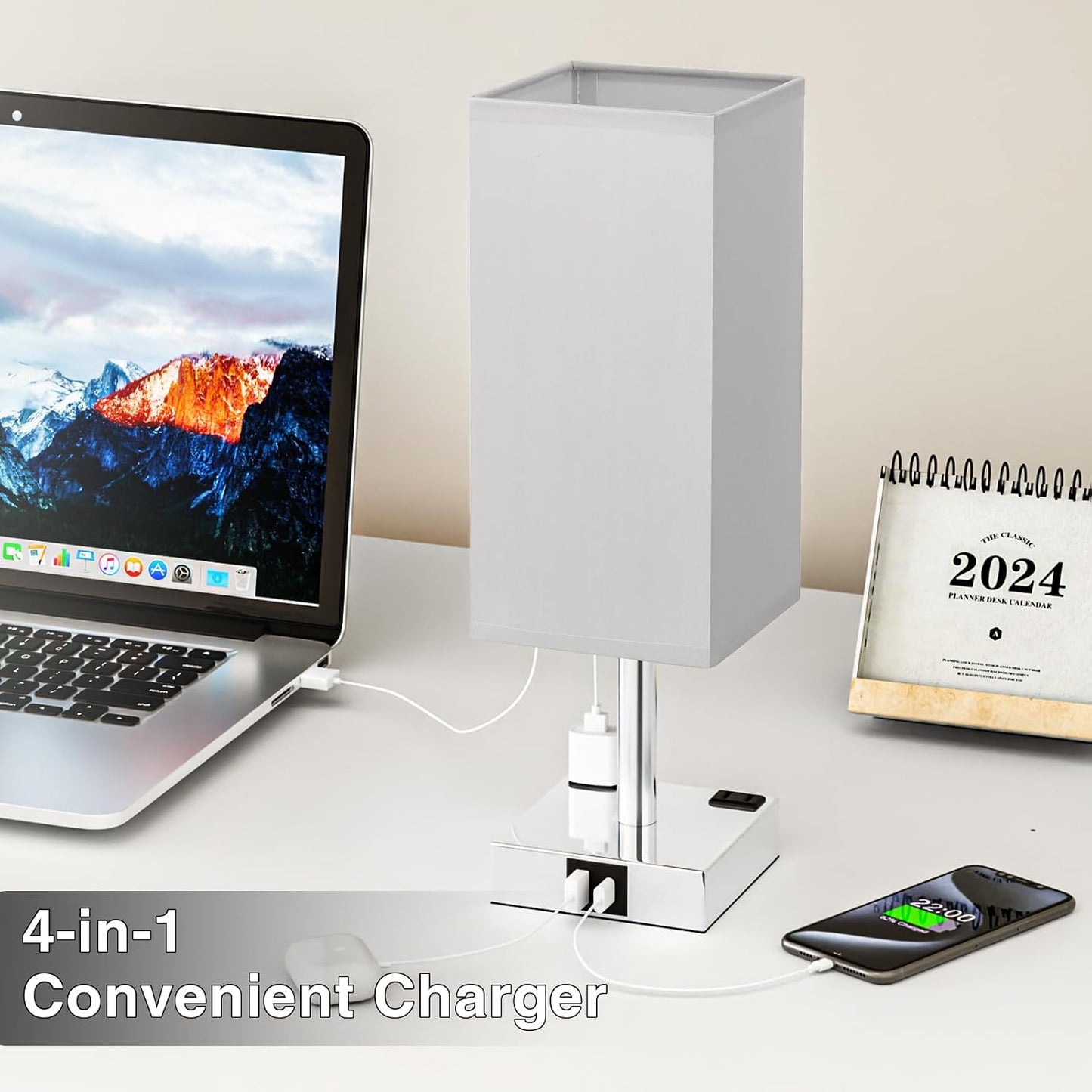 Touch Bedside Table Lamp for Bedroom - Dimmable, USB C+A, 2 AC Outlets